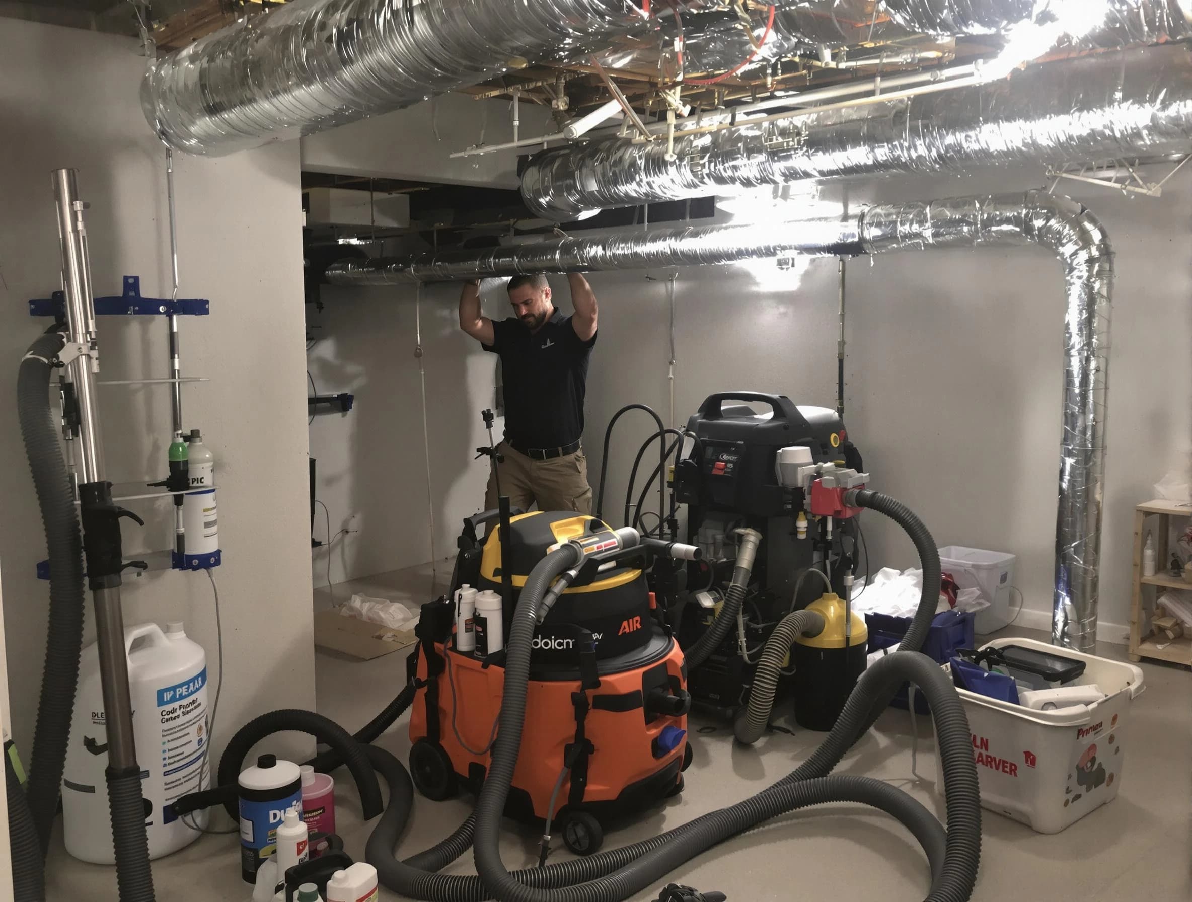 Littleton Air Duct Cleaning specialist performing professional mold removal from air ducts using safety equipment in Littleton