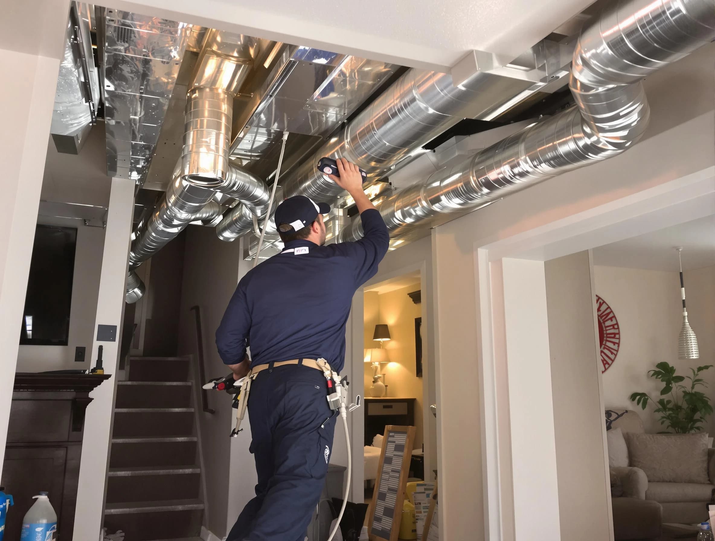 Littleton Air Duct Cleaning expert performing specialized duct cleaning in a mobile home in Littleton